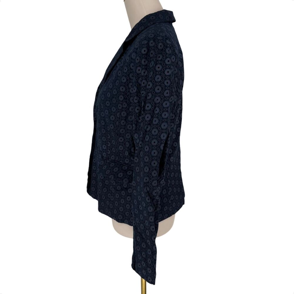 Cynthia Rowley Eyelet Blazer L Blue Cotton Floral Cutout Jacket Pocket Cottage - Picture 5 of 10